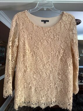 Adrianna Papell  Lace Overlay Scoop Neck Blouse